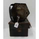 A pierced nickel fronted concertina with a Lachenal & Co leather case Condition Report:This