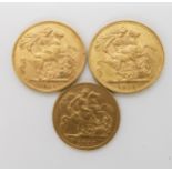 Two George V full gold sovereigns dated 1911 and 1913, together with a 1897 gold half sovereign,
