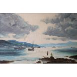 D R MACGREGOR Fleet review on the Clyde, signed, oil on board, 50 x 75cm Condition Report: