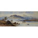 E.L.E Fishing on a loch, monogrammed, watercolour, 25 x 58cm Condition Report:Available upon