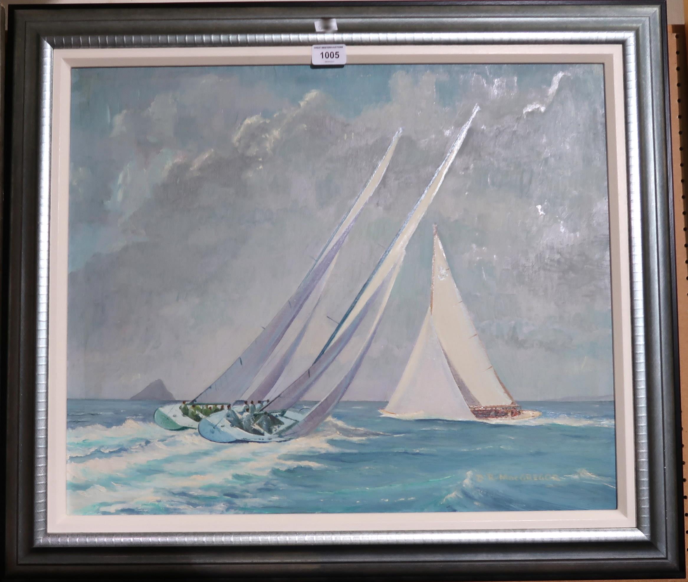 D R MACGREGOR Yacht race off Aisa Craig, signed, oil on board, 50 x 60cm Condition Report: - Image 2 of 3