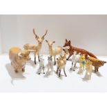 A collection of Beswick animals including Chamois Deer, three other deers, a Babycham deer, a doe,