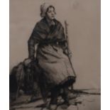 WILLIAM LEE HANKEY Young woman seated with staff, signed, etching, 37 x 30cm Condition Report: