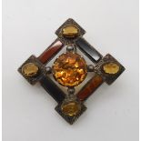 A Victorian silver agate and citrine set brooch, with register lozenge mark to the back Condition