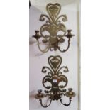 A pair of 20th century brass two branch wall scones (2) Condition Report:Available upon request