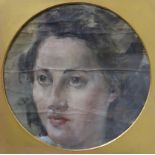 BRITISH SCHOOL Portrait head of a woman, oil on canvas, roundel, 25 x 24cm Condition Report: