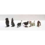 A collection of bronze animals including an Austrian cold painted bronze terrier, and another, a