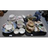 An Adams Old Colonial pattern teaset, a Wedgwood July dish, flatback figures etc Condition Report: