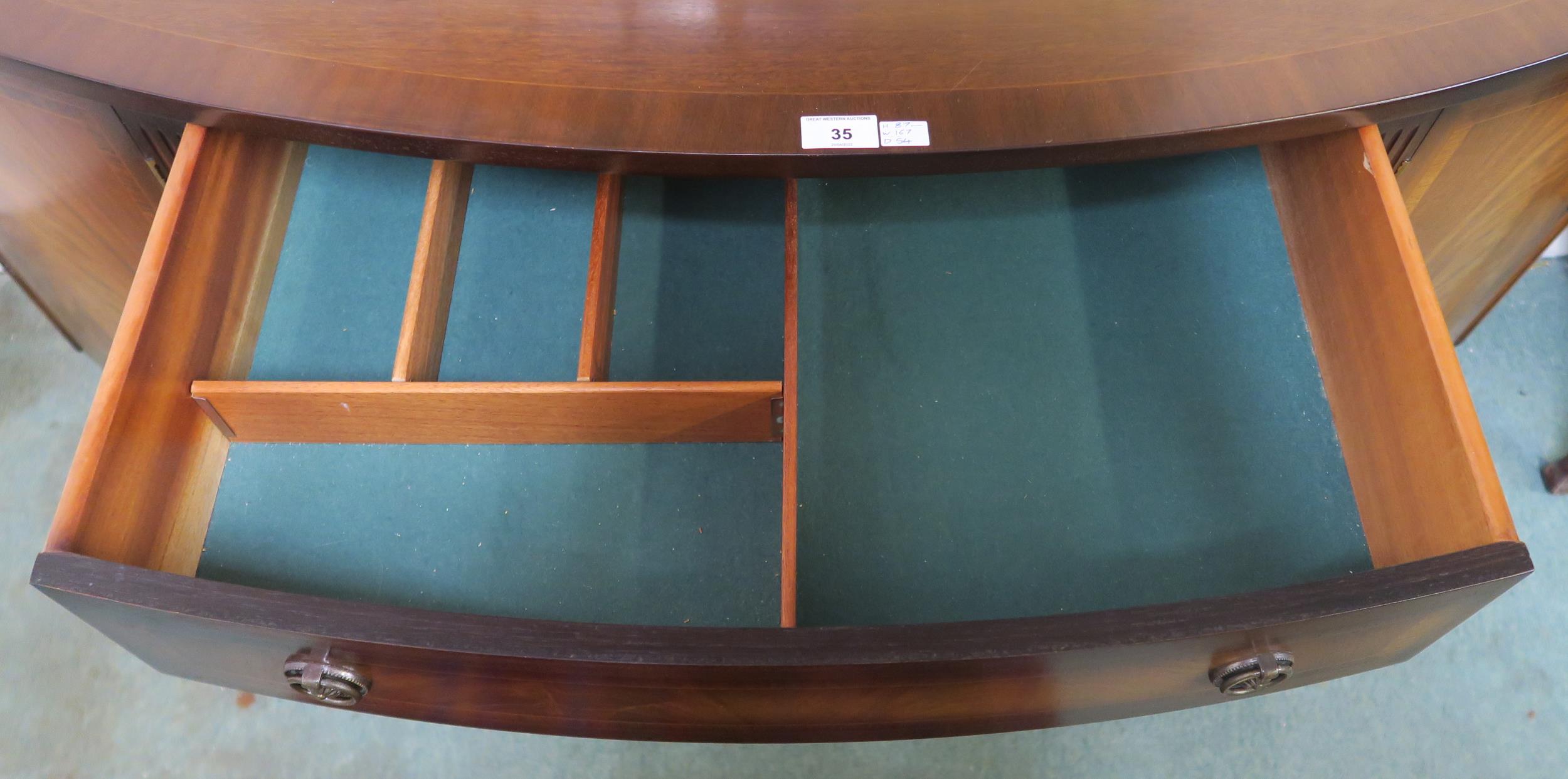 A 20th century mahogany dome fronted sideboard with three central drawers flanked by pairs of - Image 2 of 2