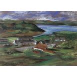 SCOTTISH SCHOOL  OUTBUILDINGS BY A LOCH  Pastel on paper, indistinctly signed lower right, dated (