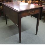 A Georgian mahogany single drawer Pembroke table on square tapering supports, 72cm high x 99cm