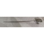 A Scottish basket hilt sword with pierced hand guard, (damaged), blade stamped, blade 82cm,