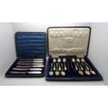 A cased set of twelve Old English pattern coffee spoons and sugar tongs with engraved initialled