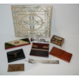 A tray lot leather needle cases, embroidered panel etc  Condition Report:Available upon request