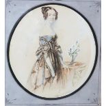 THOMAS MUSGRAVE Mary Thomson, three quarter length portrait, signed, watercolour, oval, 25 x 22cm