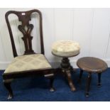 A late-C19th circular piano stool on a carved column and tripod base, together with another small
