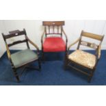 A lot of three assorted 19th century mahogany framed armchairs (3) Condition Report:Available upon