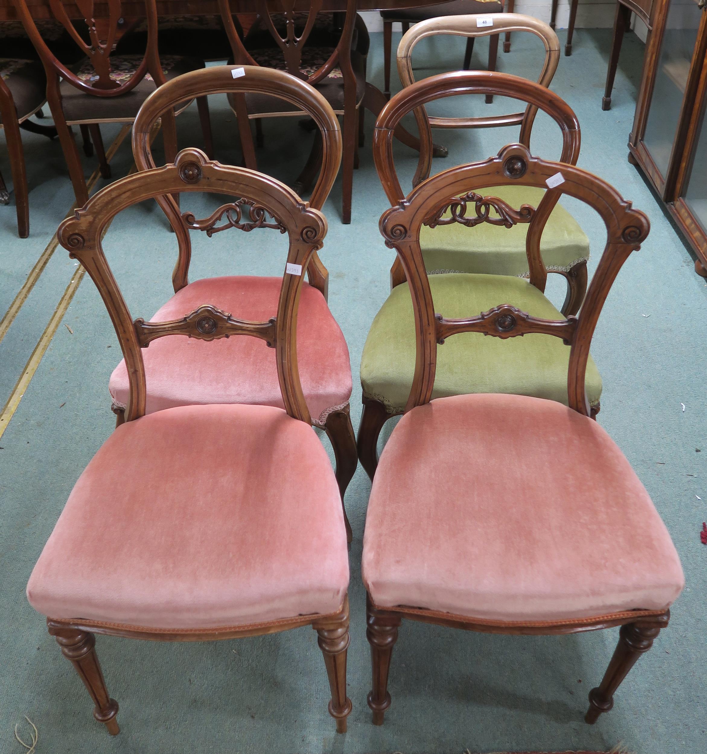 A lot two pairs of balloon back parlours chairs and another balloon back parlour chair (5) Condition