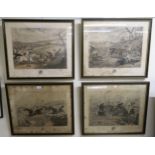 A lot of four framed lithographic prints depicting "The Grand Leicestershire Fox Hunt", a further