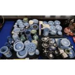 A large collection of Wedgwood jasperware including trinket boxes, dishes, vases etc in assorted