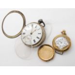 A 14k gold fob watch (af), together with a silver pocket watch hallmarked Birmingham 1895