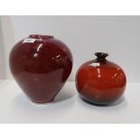 An Andrew Harding and Michael Palmer studio pottery tapering flambe glazed vase, impressed marks,