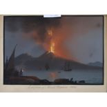 BRITISH SCHOOL Eruption of Mount Vesuvius, gouache,1835, 19 x 24cm, Naples from the Bay, 19 x 24cm