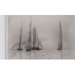 WILLIAM LIONEL WYLLIE R.A Yachts Westward, Shamrock, Britannia, White Heather, signed, etching, 17 x