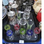 Six harlequin sherry glasses and other glassware Condition Report:Not available for this lot.