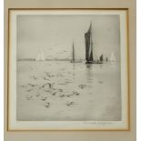 THOMAS ROWLAND LANGMAID Yachts, Calm, signed, etching, 22 x 20cm and D.C.COCHRAN Cart horse, signed,