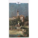 CONTINENTAL SCHOOL Church and fountain, signed, oil on board, 31.5 x 18cm Condition Report:Available