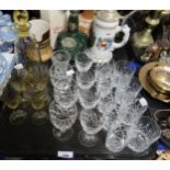 A yellow bubble glass decanter and four glasses, Galway crystal etc Condition Report:Not available