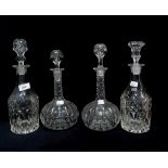 A pair of decanters with cut necks and another pair of decanters Condition Report:Available upon