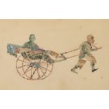 20TH CENTURY SCHOOL  FIGURES AND CART Stamp collage, 9 x 14cm Condition Report:Available upon