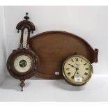 A coopered tray, a barometer and a Smiths clock Condition Report:Available upon request