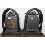 A pair of 19th century bronze Tibetan elephant temple bells on ebonised bentwood stands (2)