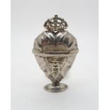 A Danish white metal heart shaped spice box or hovedvandsaeg, bearing punched date 1807 and initials