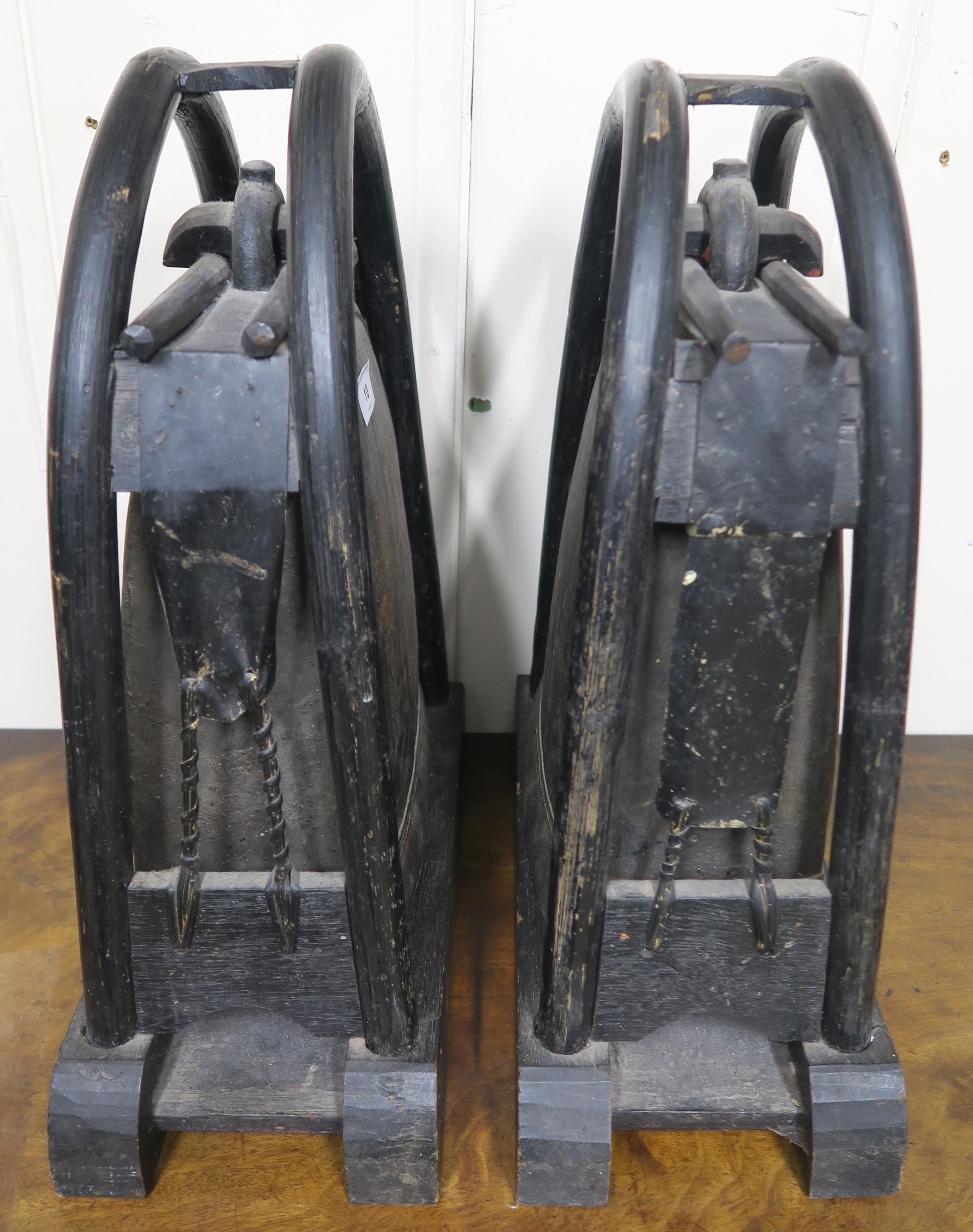 A pair of 19th century bronze Tibetan elephant temple bells on ebonised bentwood stands (2) - Image 2 of 2
