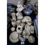 A collection of Belleek porcelain of assorted ages including vases, jugs, cups and saucers etc