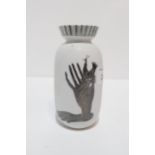 A Gustavsberg Grazia pattern vase, the white pottery with applied silver decoration of a hand and