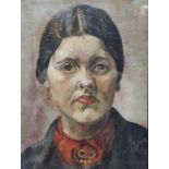 BRITISH SCHOOL Portrait head of a woman, oil on board, 36 x 27cmCondition Report:Available