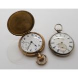 A white metal pocket watch stamped Fine Silver, together with a gold plated pocket watch Condition