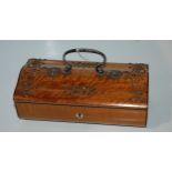 An early sewing casket with cut-steel floral design with mother of pearl accessories etc, 19cm