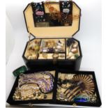 A jewellery box full of vintage costume jewellery to include a gold plated Edwardian pendant, fine