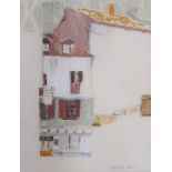 CYNTHIA WALL (SCOTTISH 1927-2012) TERRACED HOUSES Graphite and pastel, signed lower right, 15 x 12cm