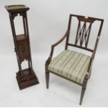 A Victorian mahogany satinwood inlaid three tier single door plant stand and a mahogany parlour