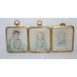 Three painted miniatures of children, signed with initials, 8 x 7cm Condition Report:Available
