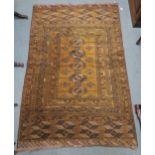 A mustard ground Bokhara rug with multiple borders, 211cm long x 138cm wide Condition Report: