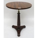 A Victorian mahogany circular occasional table with brass and beaded column pedestal on tripod base,