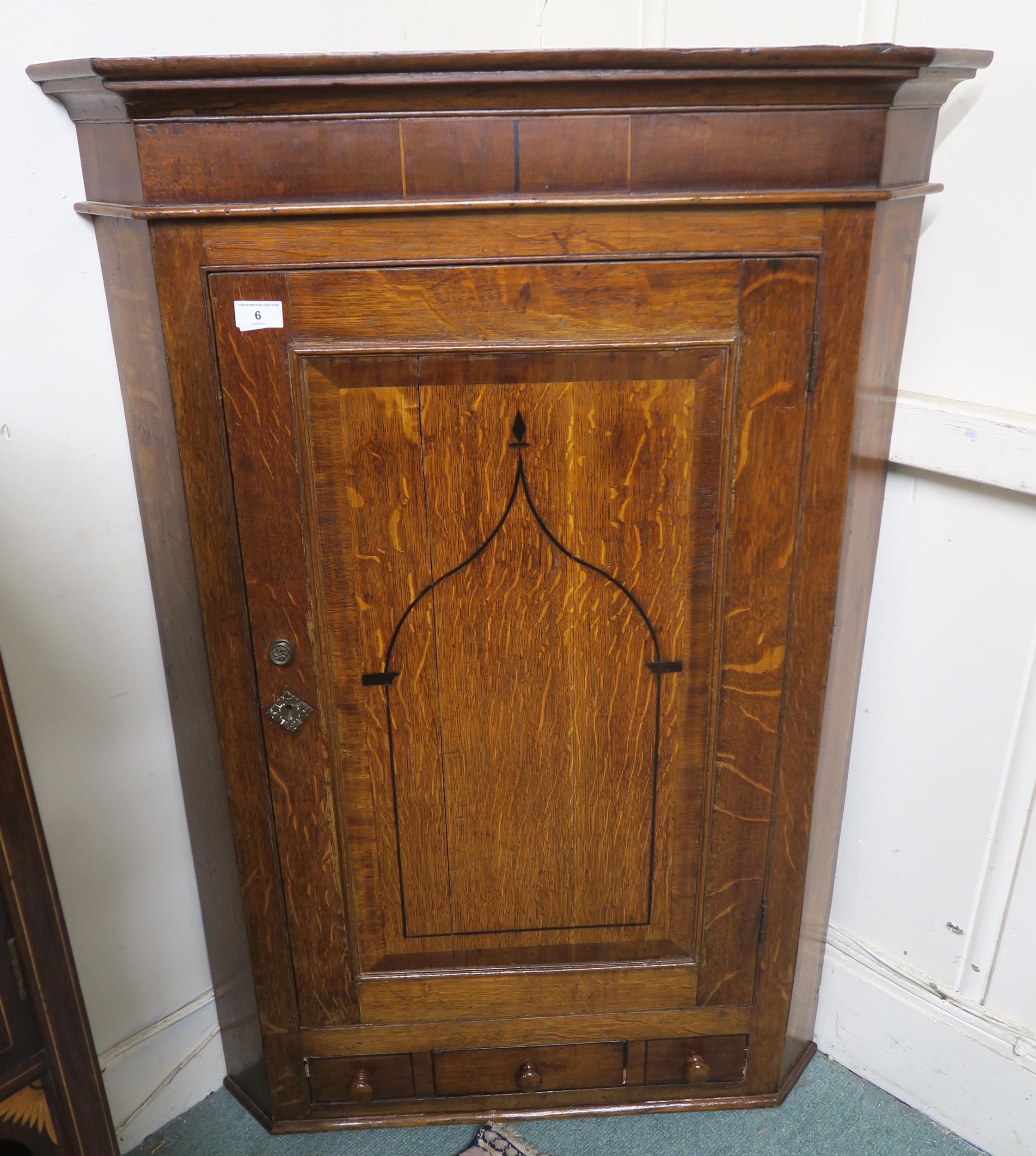 A Victorian oak corner cabinet with single door above single drawer, mahogany framed dressing mirror